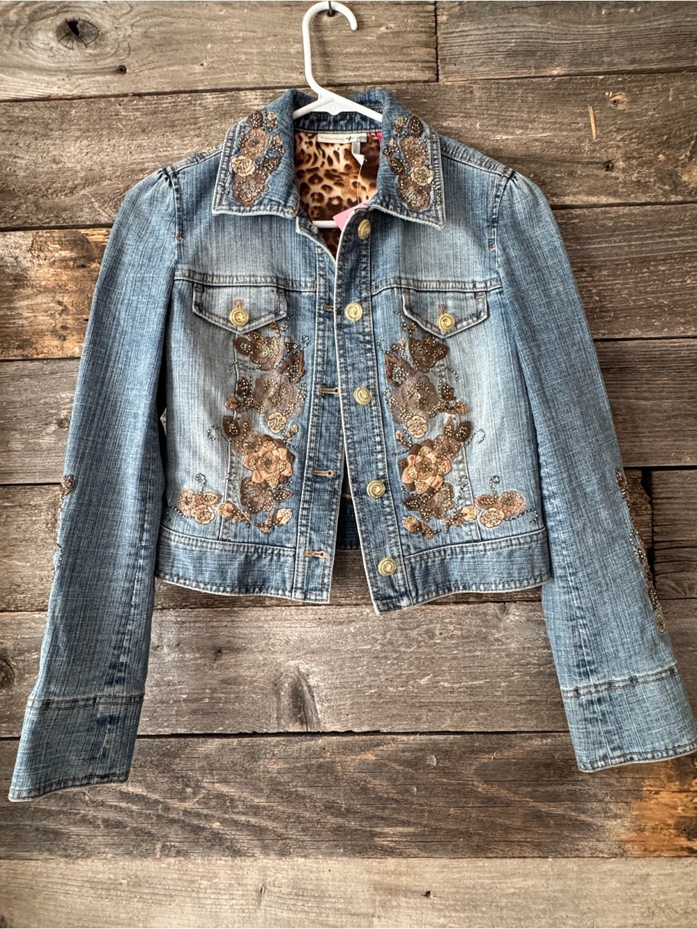 Classiques Entier Light Blue Denim Jacket Beaded Embroidery size small petite